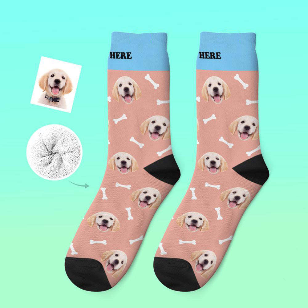 Custom Thick Socks Photo 3D Digital Printed Socks Autumn Winter Warm Pet Face Socks Bone - My Photo Socks AU