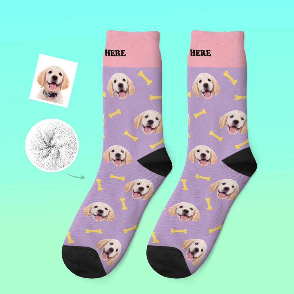 Custom Thick Socks Photo 3D Digital Printed Socks Autumn Winter Warm Pet Face Socks Bone - My Photo Socks AU