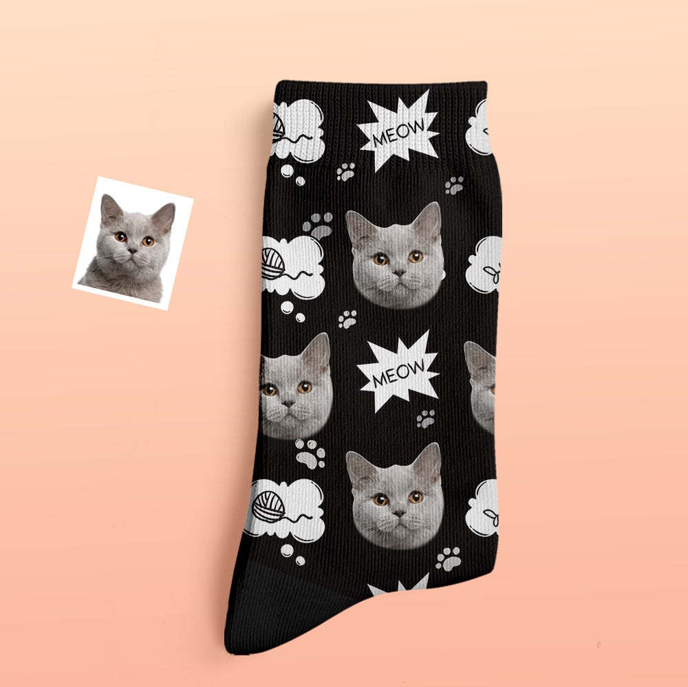 Custom Thick Socks Photo 3D Digital Printed Socks Autumn Winter Warm Socks Cat Meow - My Photo Socks AU