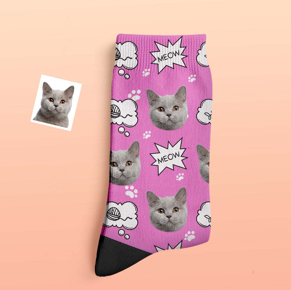 Custom Thick Socks Photo 3D Digital Printed Socks Autumn Winter Warm Socks Cat Meow - My Photo Socks AU