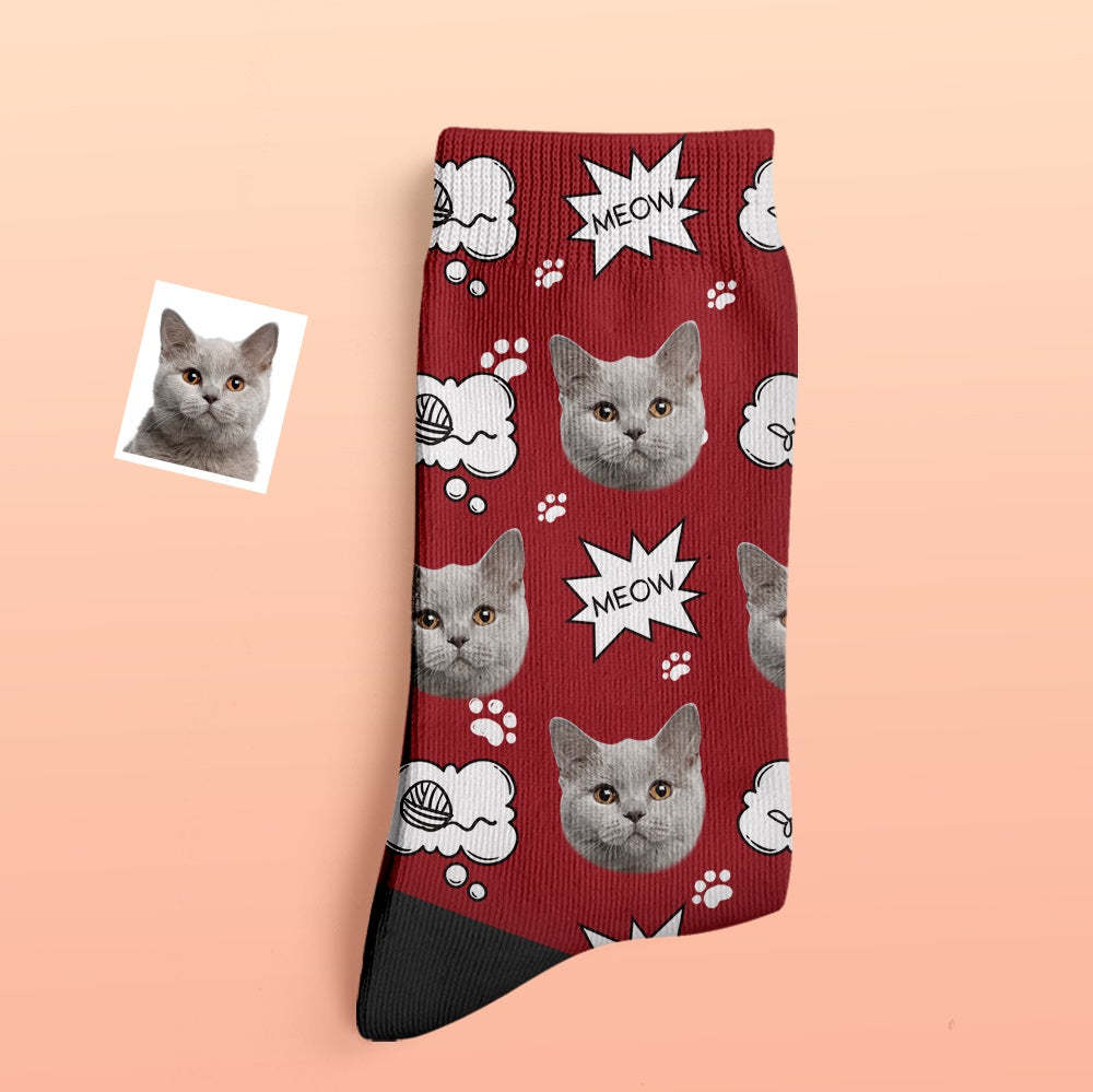 Custom Thick Socks Photo 3D Digital Printed Socks Autumn Winter Warm Socks Cat Meow - My Photo Socks AU