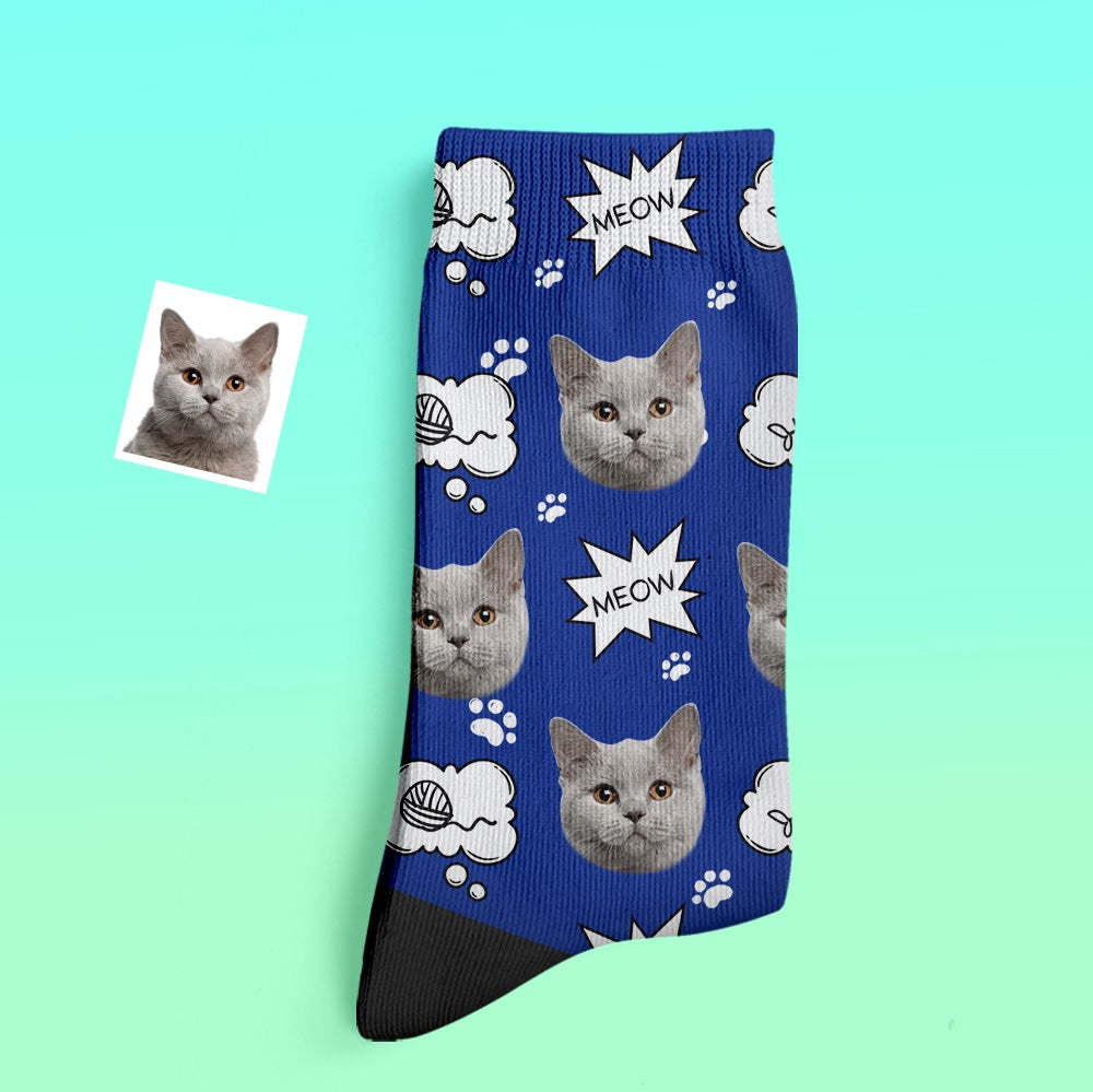 Custom Thick Socks Photo 3D Digital Printed Socks Autumn Winter Warm Socks Cat Meow - My Photo Socks AU