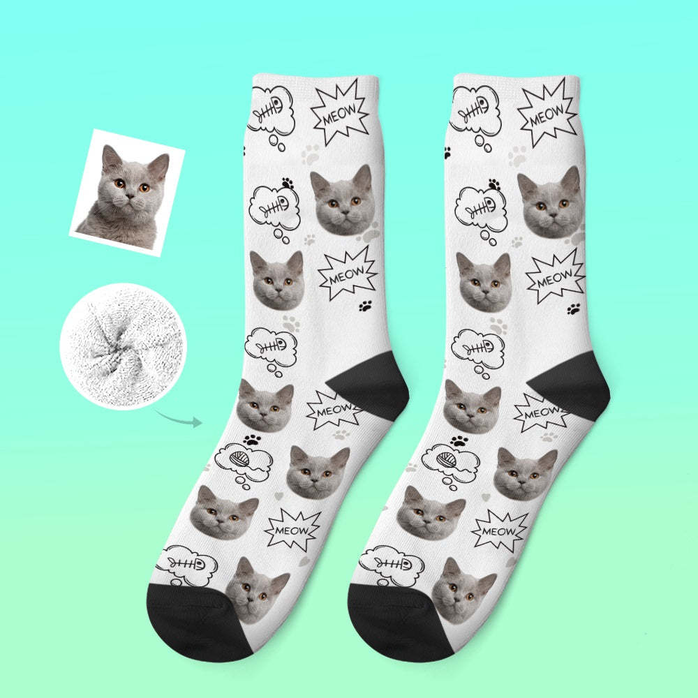 Custom Thick Socks Photo 3D Digital Printed Socks Autumn Winter Warm Socks Cat Meow - My Photo Socks AU
