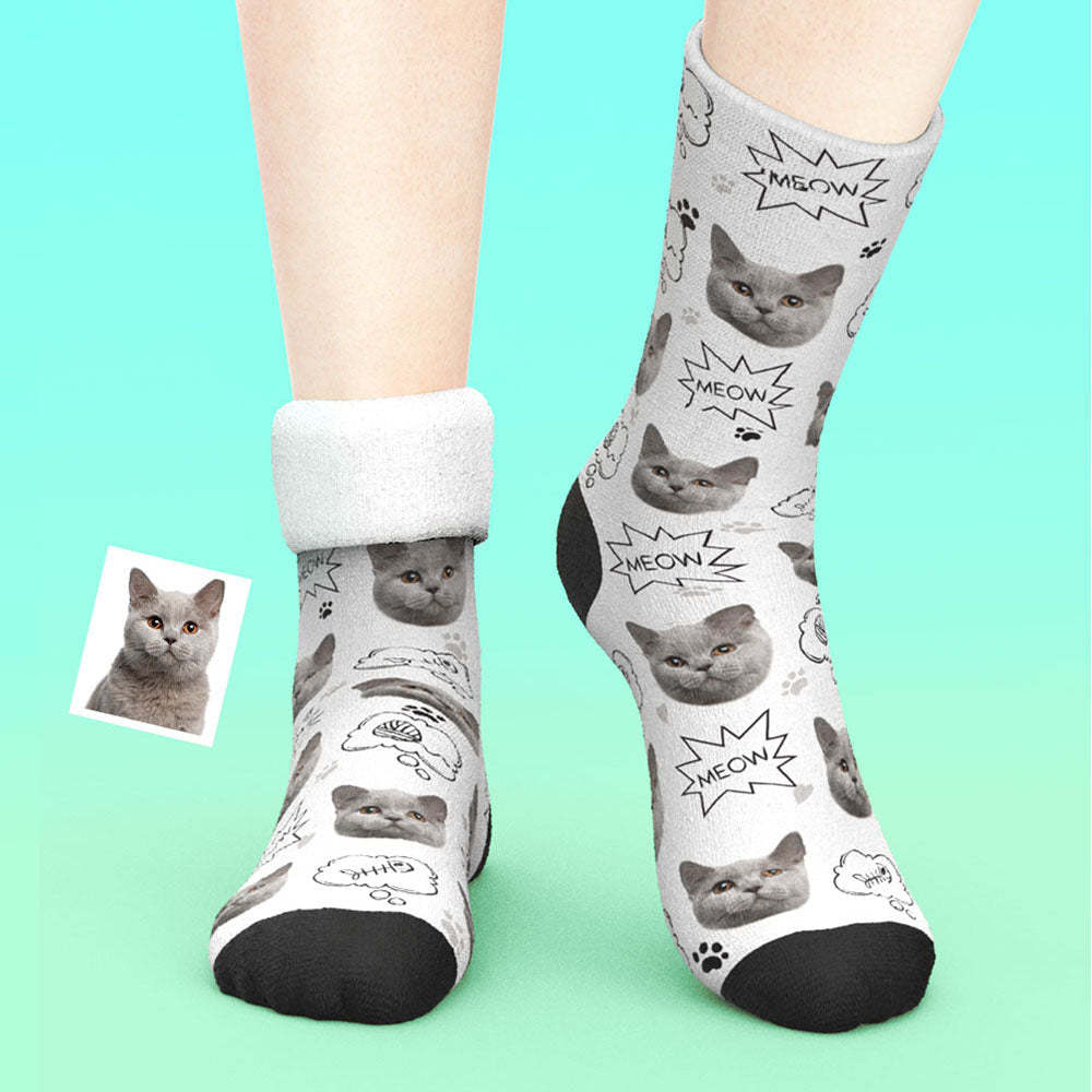 Custom Thick Socks Photo 3D Digital Printed Socks Autumn Winter Warm Socks Cat Meow - My Photo Socks AU