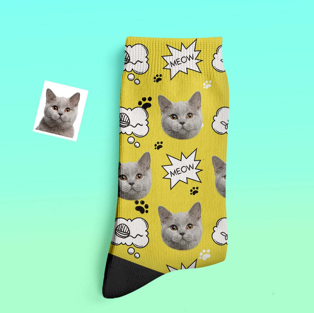 Custom Thick Socks Photo 3D Digital Printed Socks Autumn Winter Warm Socks Cat Meow - My Photo Socks AU