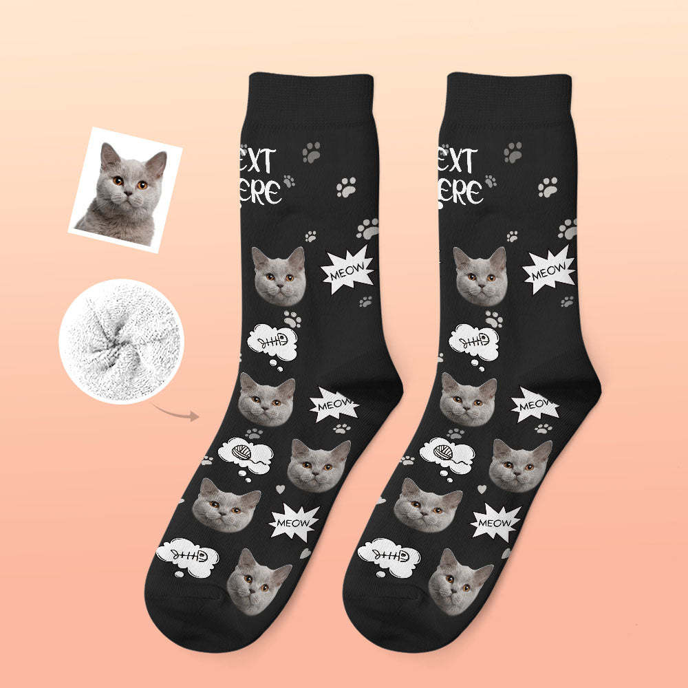 Custom Thick Socks Photo 3D Digital Printed Socks Autumn Winter Warm Socks Cat Meow - My Photo Socks AU