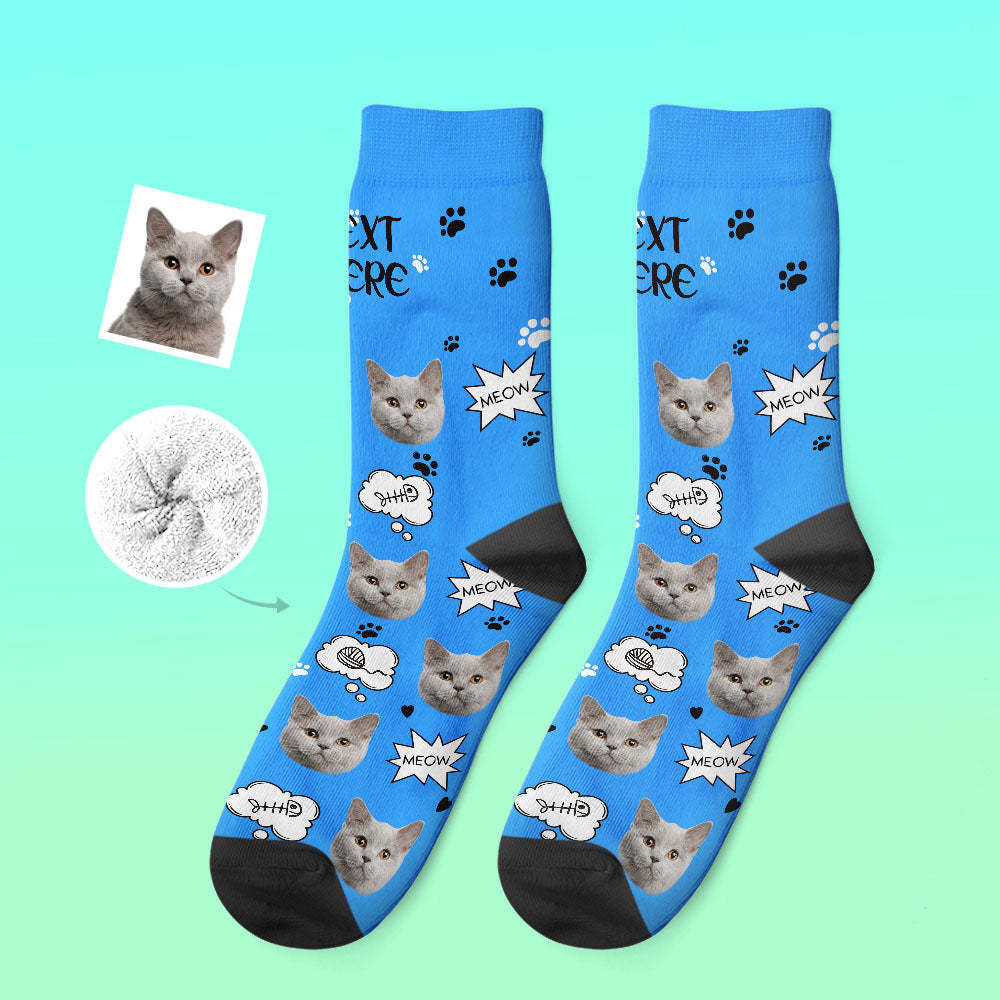 Custom Thick Socks Photo 3D Digital Printed Socks Autumn Winter Warm Socks Cat Meow - My Photo Socks AU