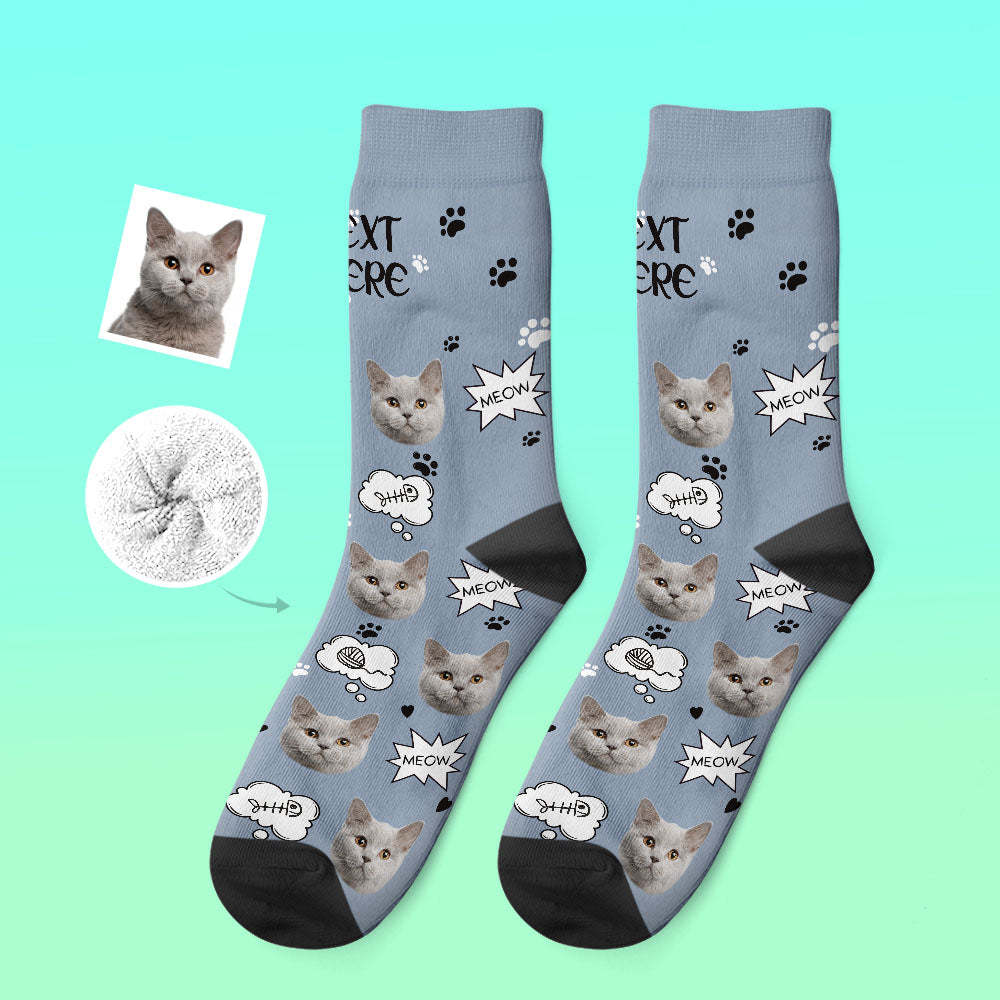 Custom Thick Socks Photo 3D Digital Printed Socks Autumn Winter Warm Socks Cat Meow - My Photo Socks AU