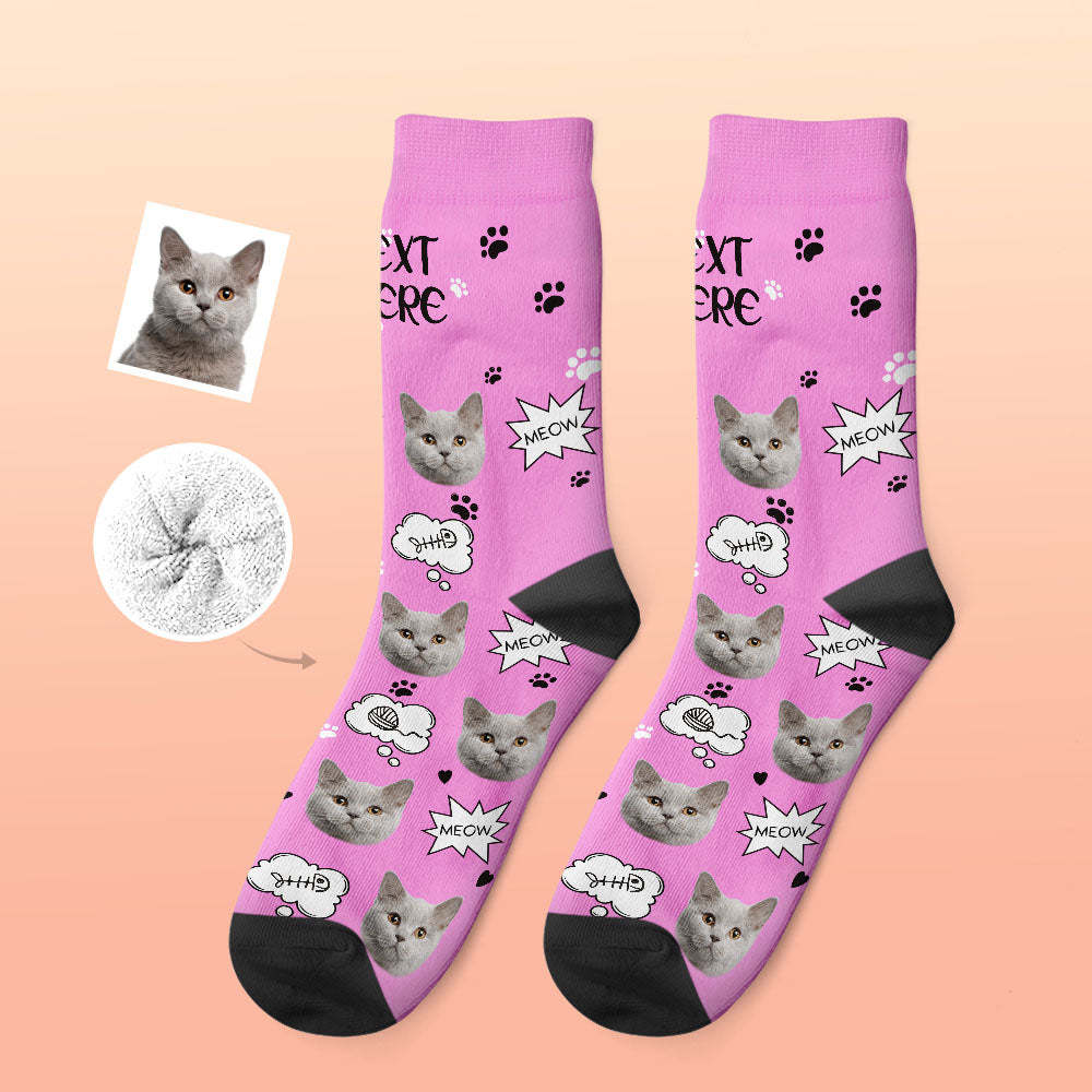 Custom Thick Socks Photo 3D Digital Printed Socks Autumn Winter Warm Socks Cat Meow - My Photo Socks AU