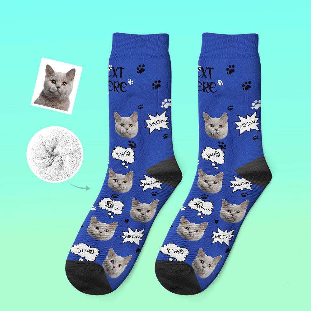 Custom Thick Socks Photo 3D Digital Printed Socks Autumn Winter Warm Socks Cat Meow - My Photo Socks AU