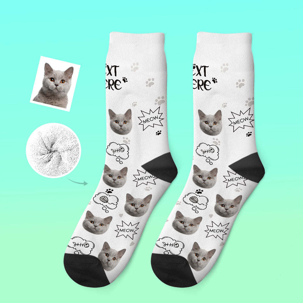 Custom Thick Socks Photo 3D Digital Printed Socks Autumn Winter Warm Socks Cat Meow - My Photo Socks AU