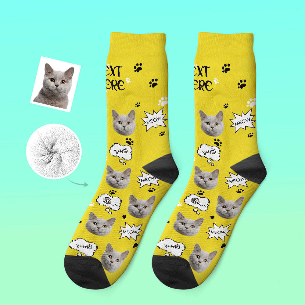 Custom Thick Socks Photo 3D Digital Printed Socks Autumn Winter Warm Socks Cat Meow - My Photo Socks AU