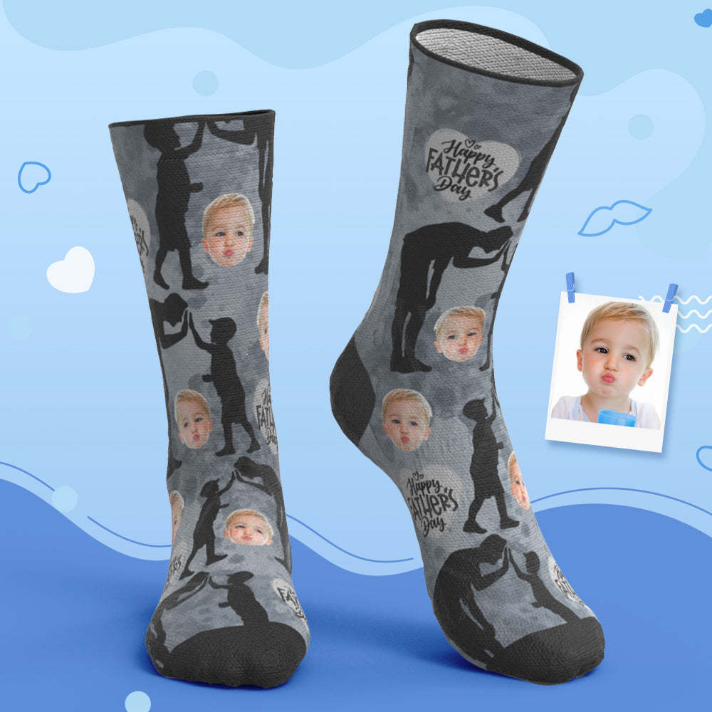 Custom Breathable Face Socks Ink Silhouette Socks Father's Day Gifts - My Photo Socks AU