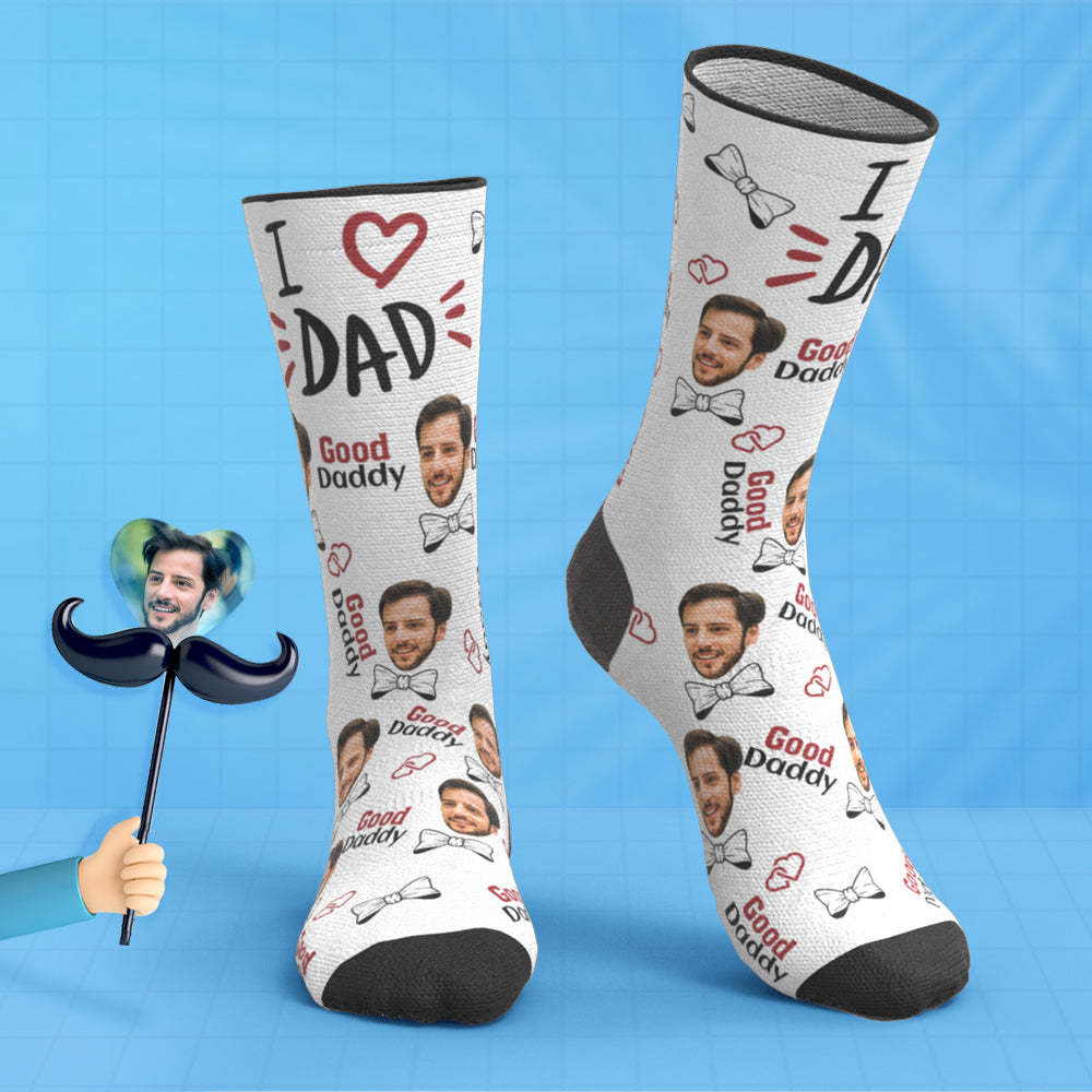 Custom Breathable Face Socks I Love Dad Father's Day Gifts - My Photo Socks AU