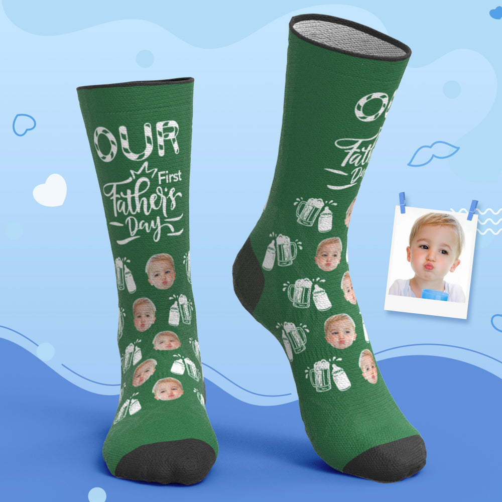 Custom Breathable Face Socks Wine Glass Bottle Socks Our First Father'