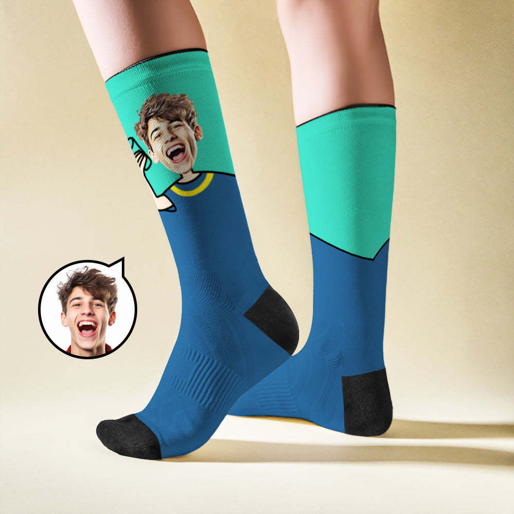 Custom Breathable Face Socks Cheers Featuring Cartoon Imagery - My Photo Socks AU