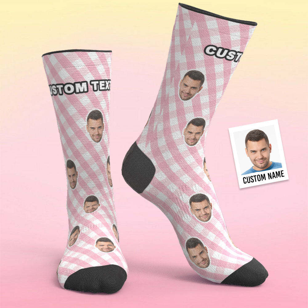 Custom Breathable Face Socks Pink Plaid Socks - My Photo Socks AU