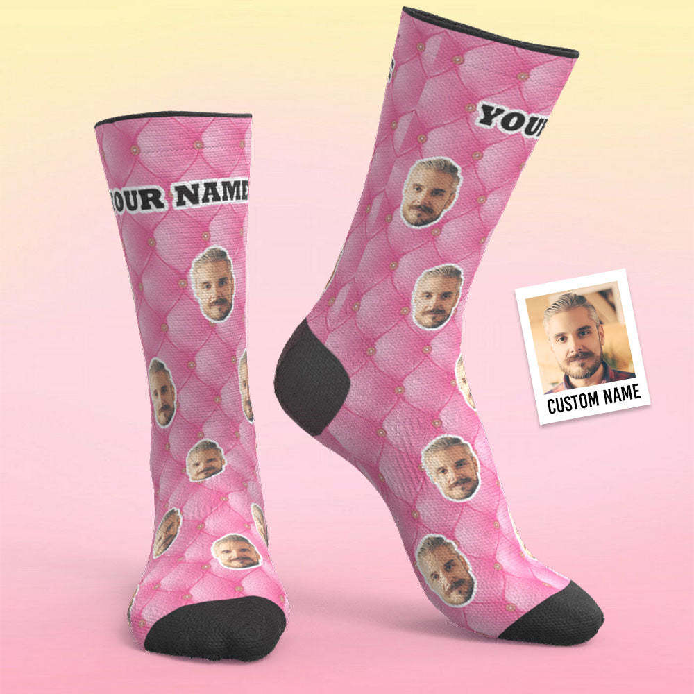Custom Breathable Face Socks Pink Diamond Lattice Socks - My Photo Socks AU