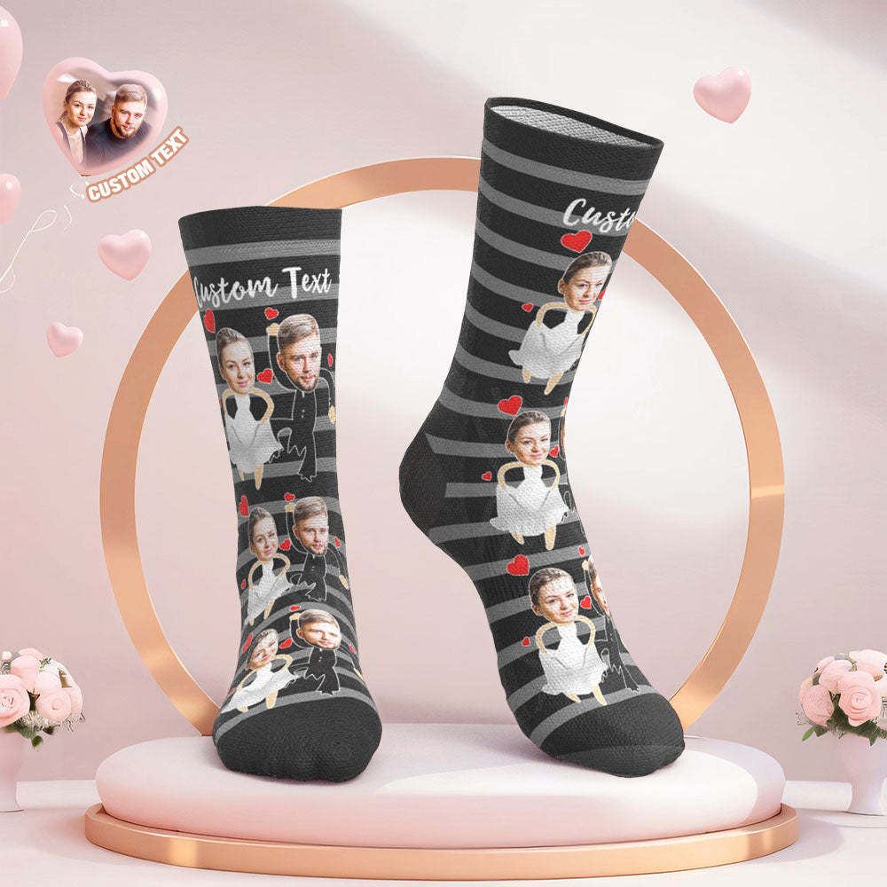 Custom Face Wedding Socks for Couples Stripe Wedding Gifts - My Photo Socks AU