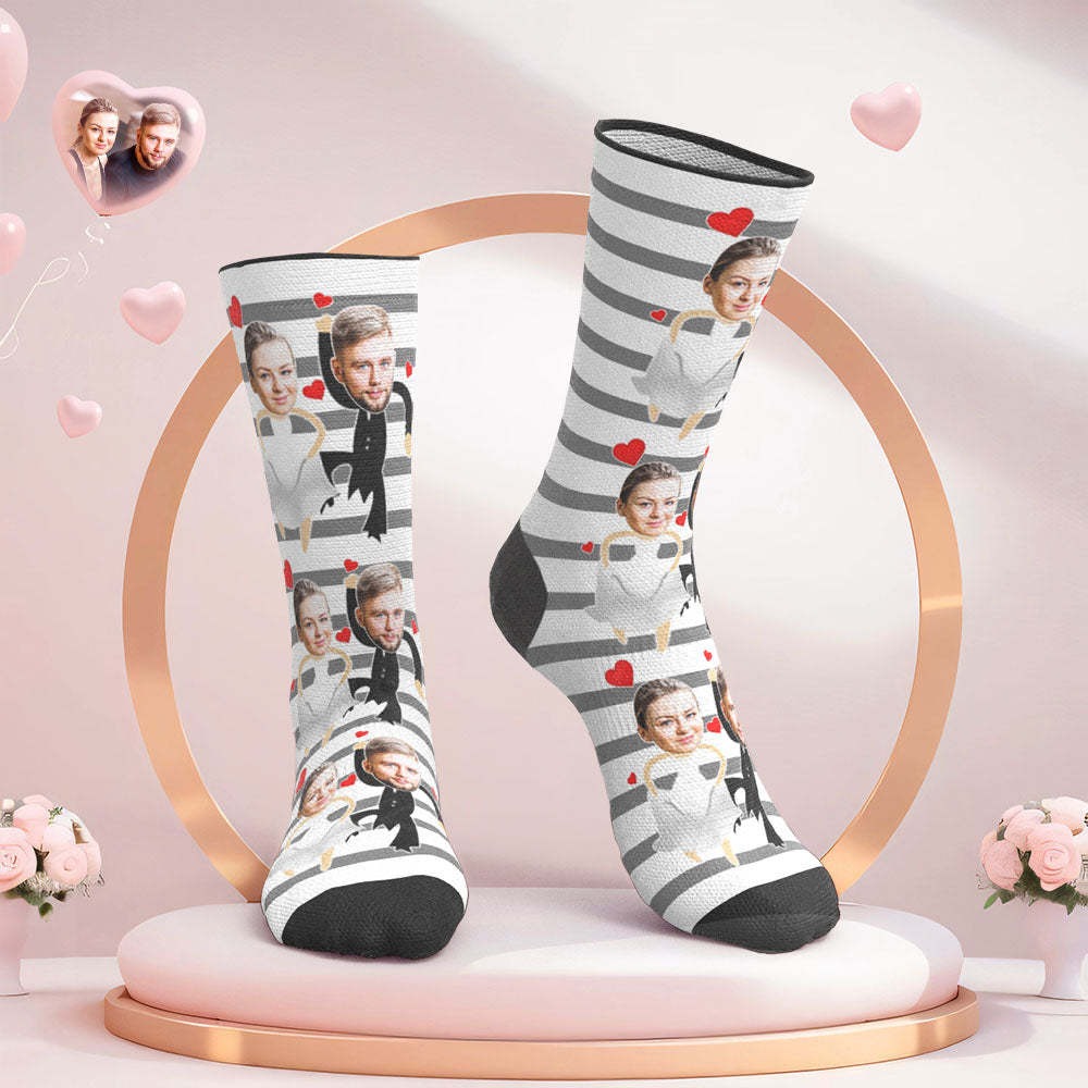 Custom Face Wedding Socks for Couples Stripe Wedding Gifts - My Photo Socks AU