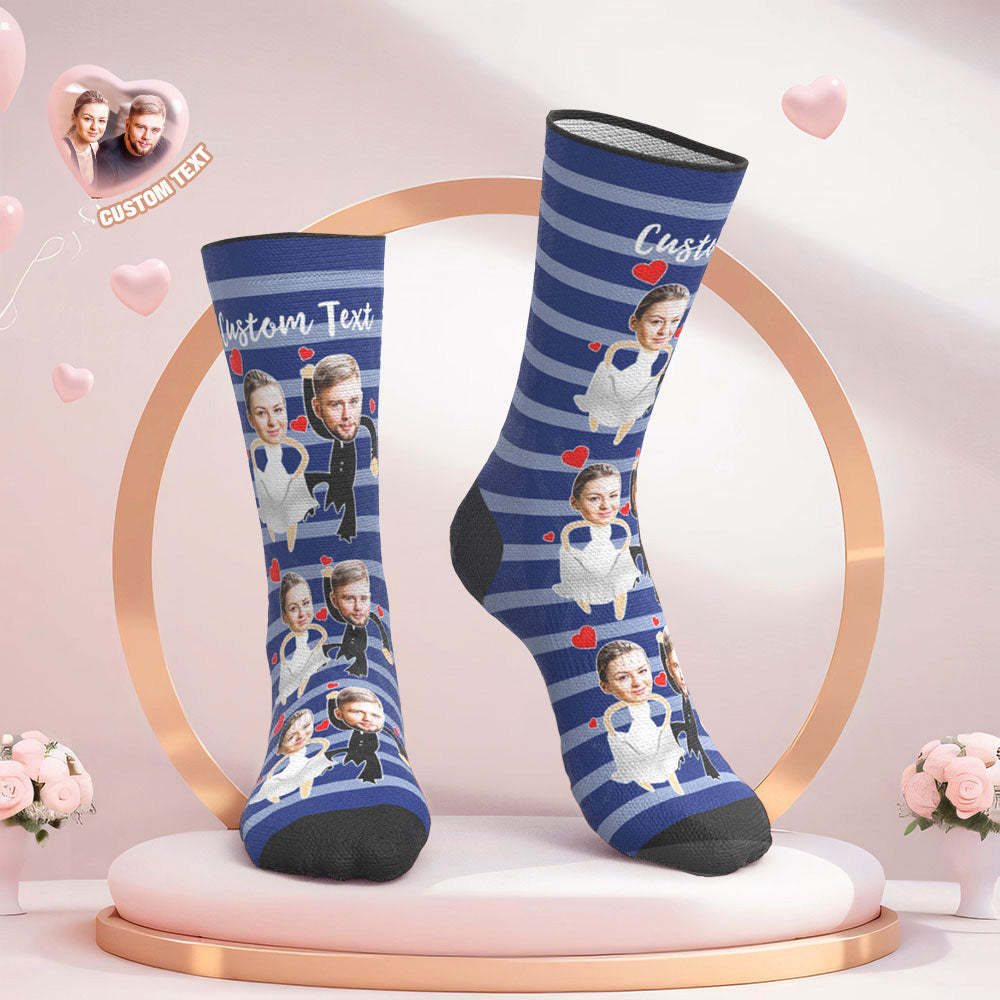 Custom Face Wedding Socks for Couples Stripe Wedding Gifts - My Photo Socks AU