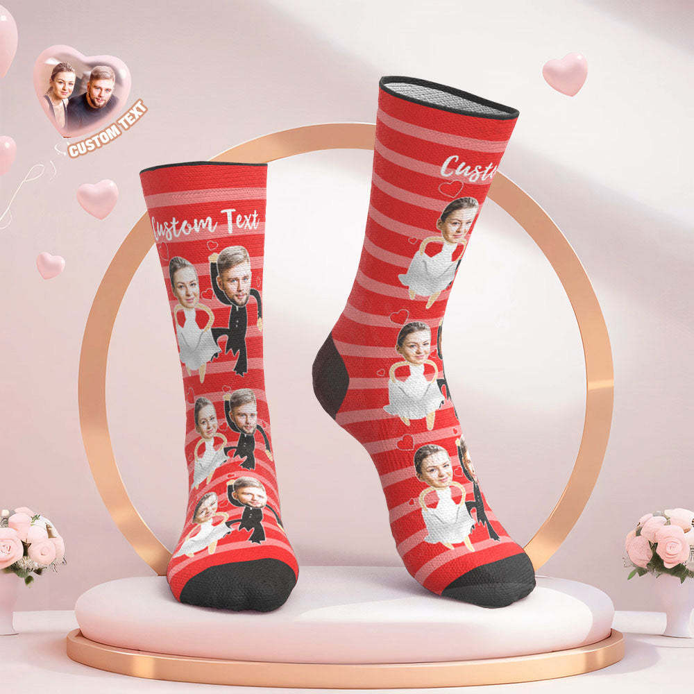 Custom Face Wedding Socks for Couples Stripe Wedding Gifts - My Photo Socks AU