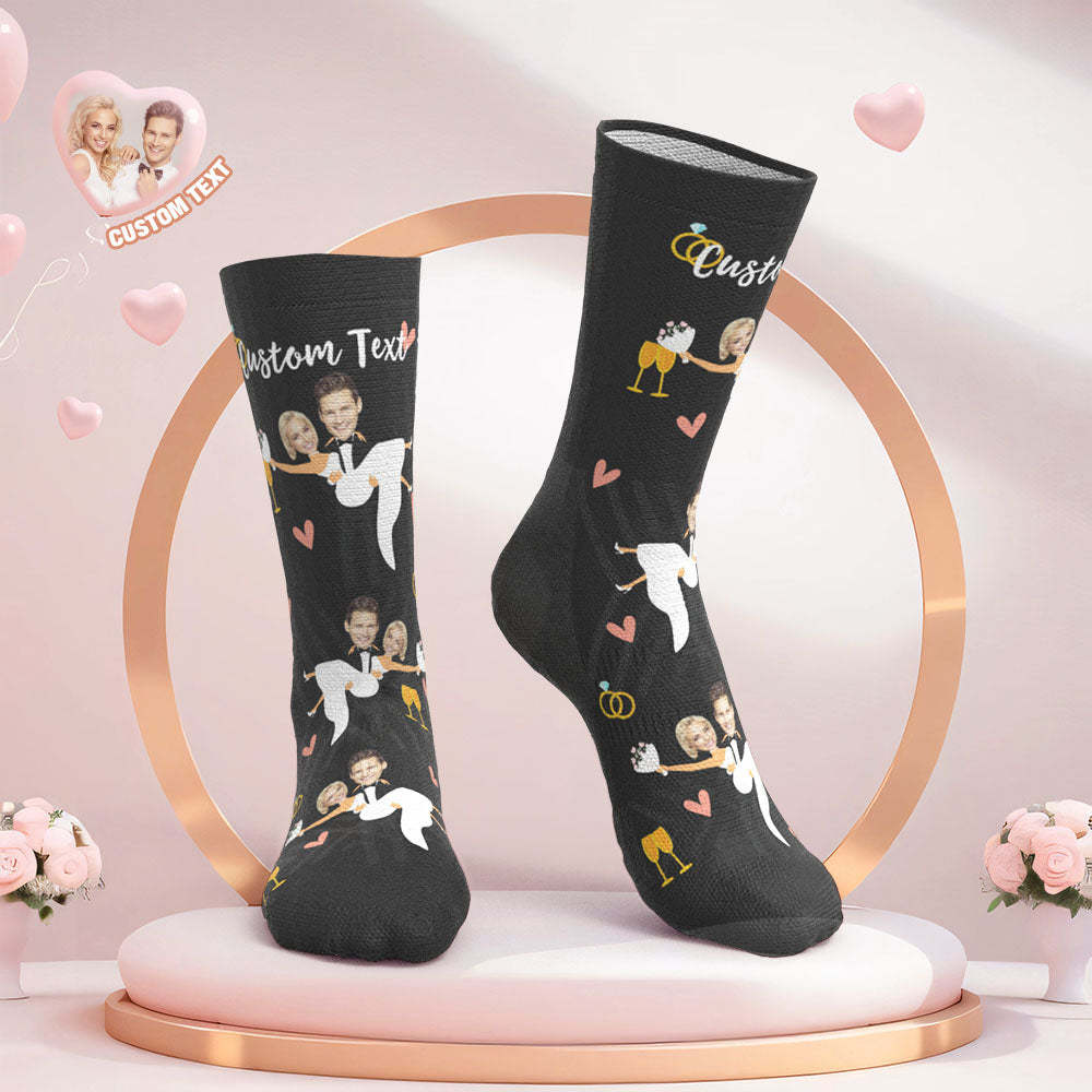 Custom Face Wedding Socks Couple Face Hug Love Socks - My Photo Socks AU