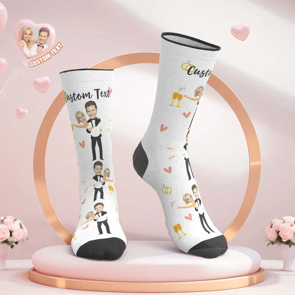 Custom Face Wedding Socks Couple Face Hug Love Socks - My Photo Socks AU