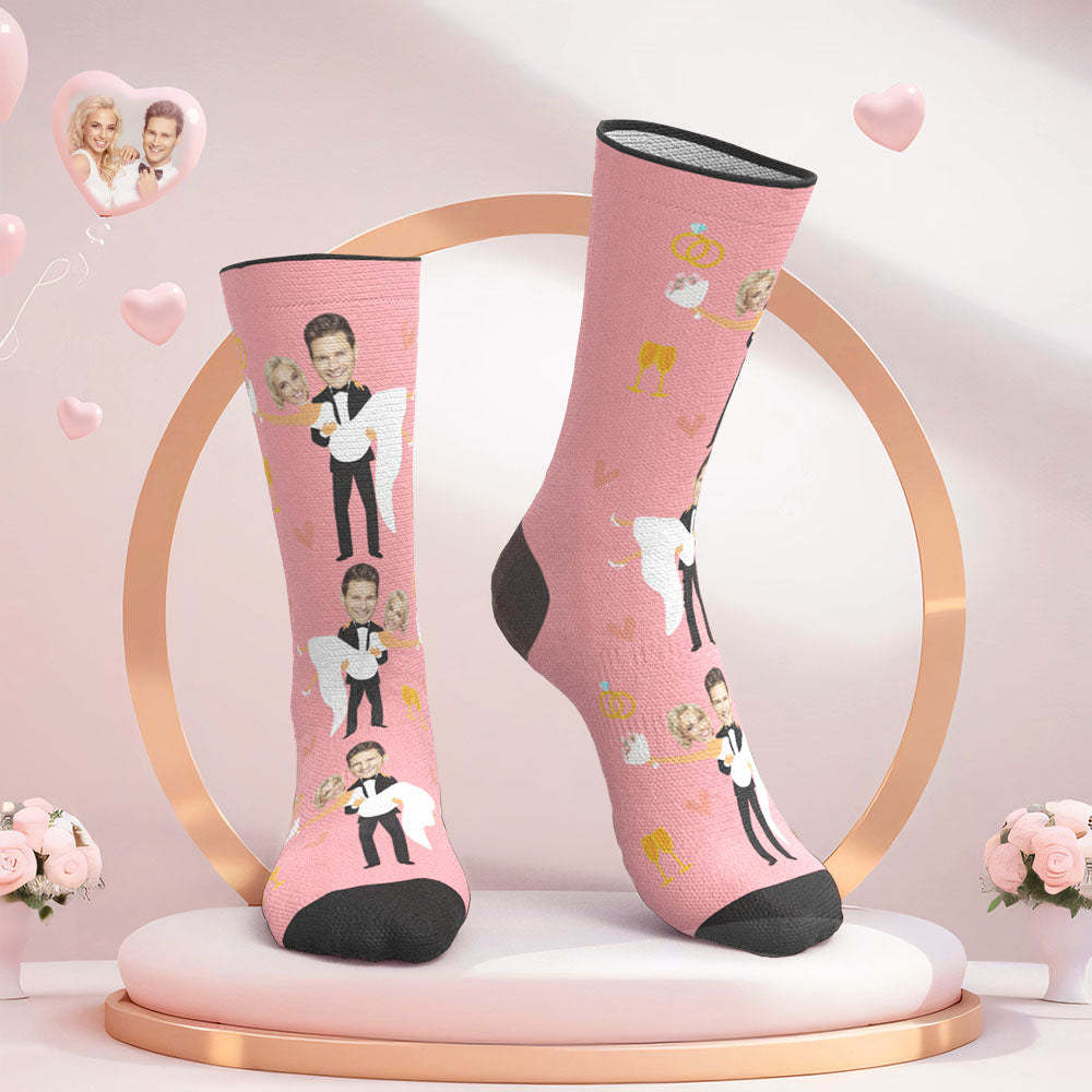 Custom Face Wedding Socks Couple Face Hug Love Socks - My Photo Socks AU