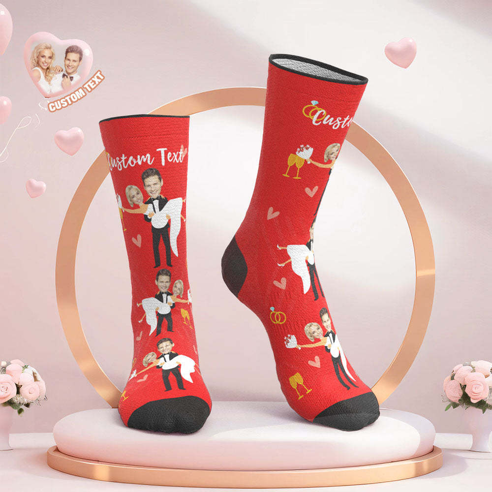 Custom Face Wedding Socks Couple Face Hug Love Socks - My Photo Socks AU