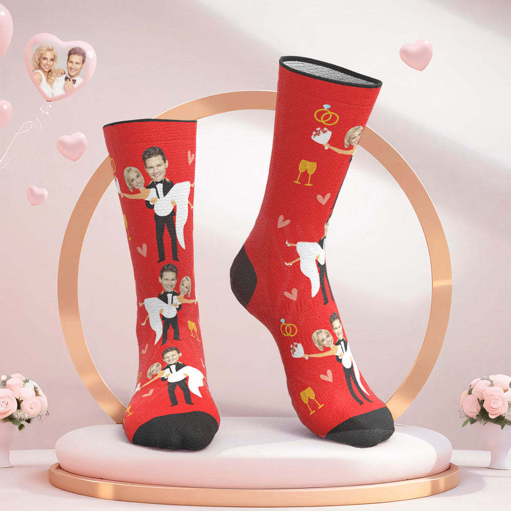 Custom Face Wedding Socks Couple Face Hug Love Socks - My Photo Socks AU