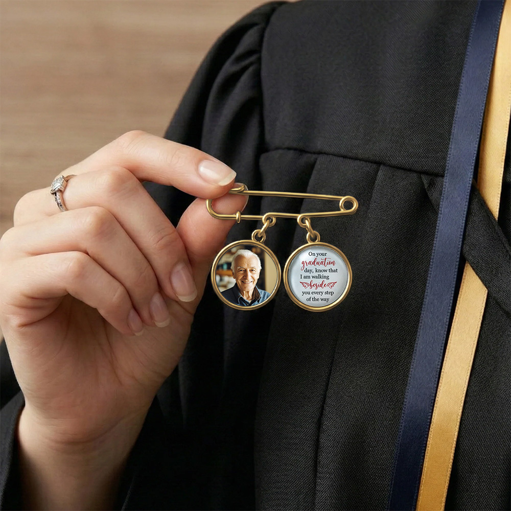 Graduation Walking Beside You Every Step - Personalized Lapel Pin With Photo Charms - MyPhotoSocksAu