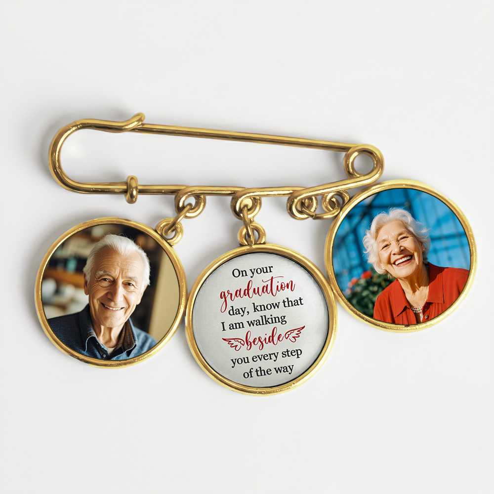 Graduation Walking Beside You Every Step - Personalized Lapel Pin With Photo Charms - MyPhotoSocksAu