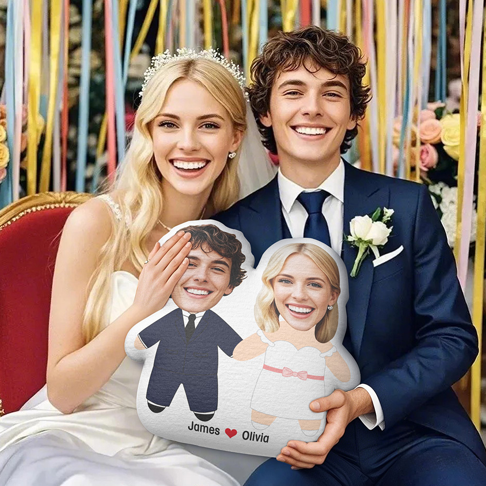 Custom Photo Face Cut Out Wedding Couple Gift Personalized Custom Shaped Pillow Valentine Gift For Couple - MyPhotoSocksAu