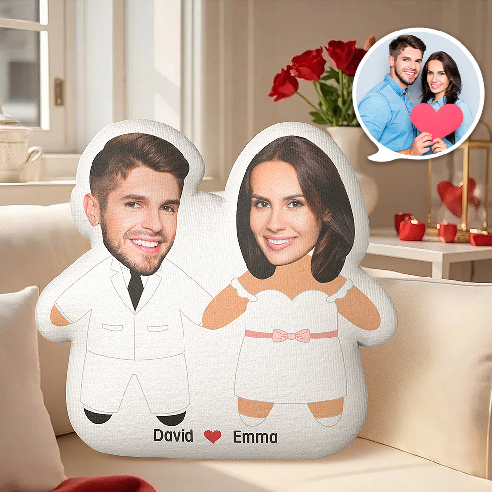 Custom Photo Face Cut Out Wedding Couple Gift Personalized Custom Shaped Pillow Valentine Gift For Couple - MyPhotoSocksAu