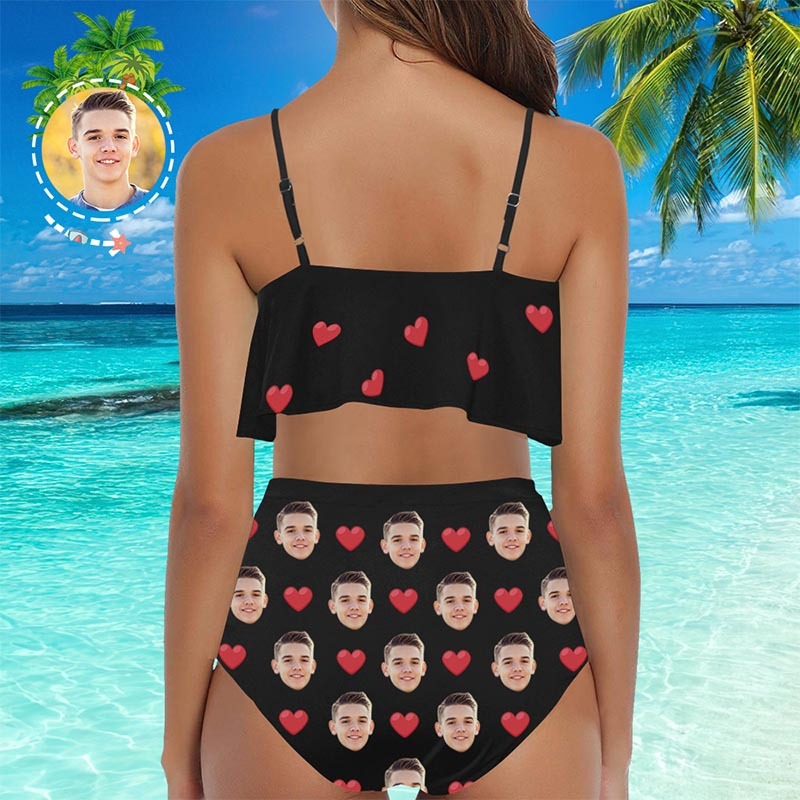 Custom Face Heart Matching Couples Swimsuits Face Couples Swimwear Gift for Lovers - My Photo Socks AU