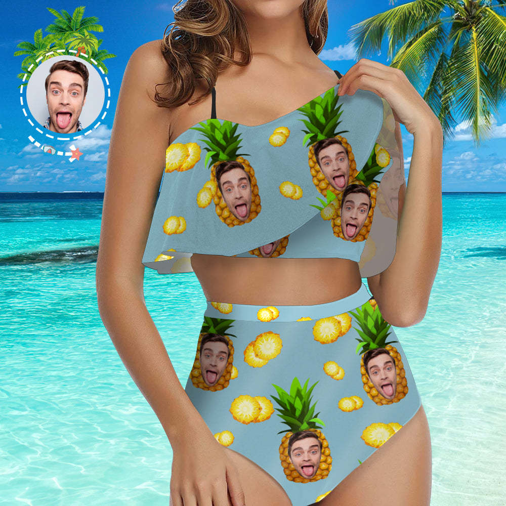 Custom Face Matching Couples Swimsuits Pineapple Couples Swimwear Gift for Lovers - My Photo Socks AU