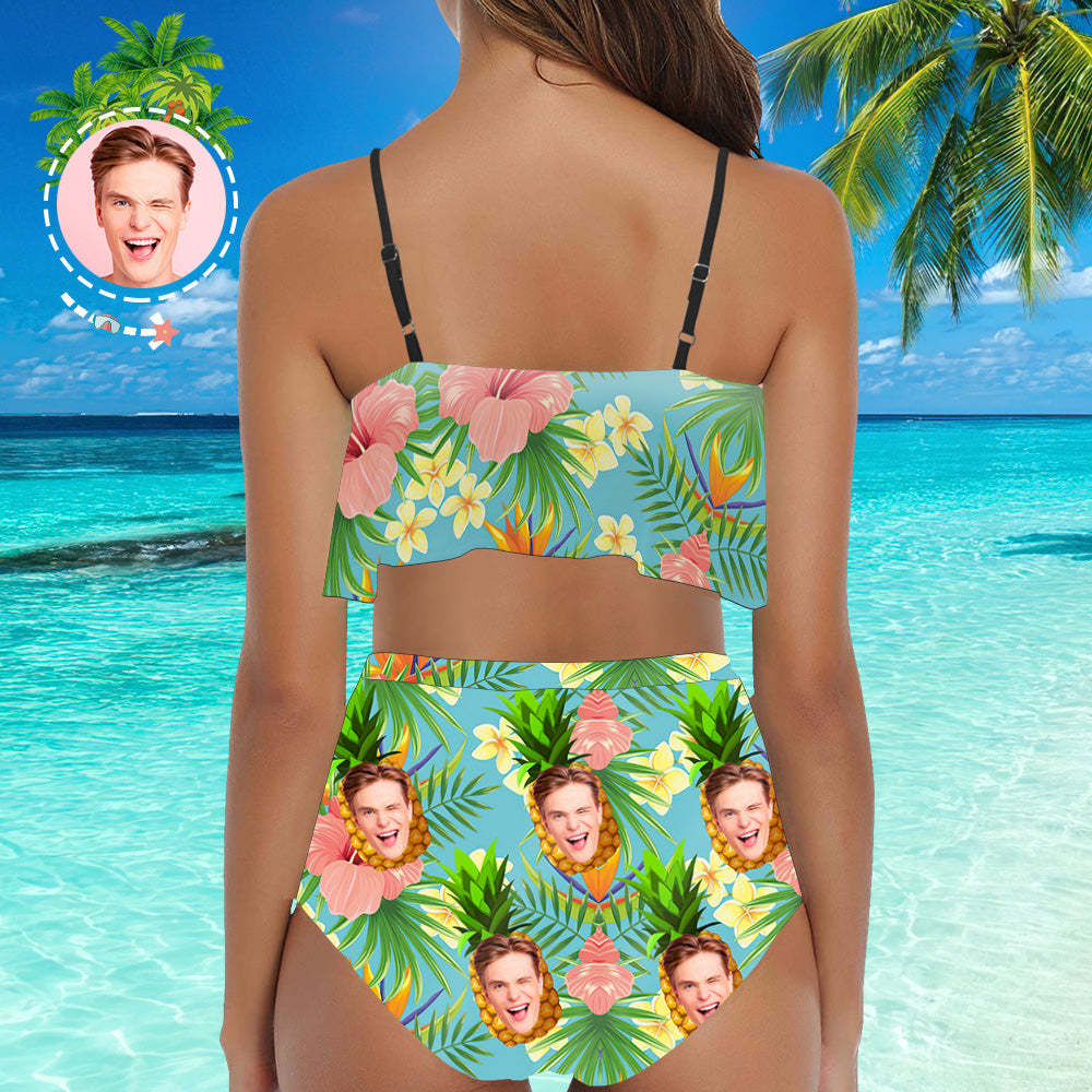 Custom Face Swimsuit Ruffle Pineapple High Waisted Bikini - My Photo Socks AU