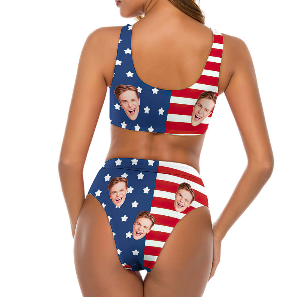 Custom Face Bikini American Flag Women's Two Piece Swimsuit - My Photo Socks AU