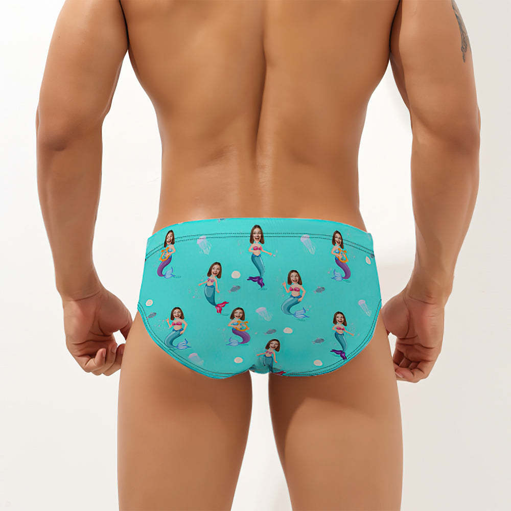 Custom Face Hawaiian Style Men's Swimming Trunks Mermaids Triangle Swim Briefs - My Photo Socks AU