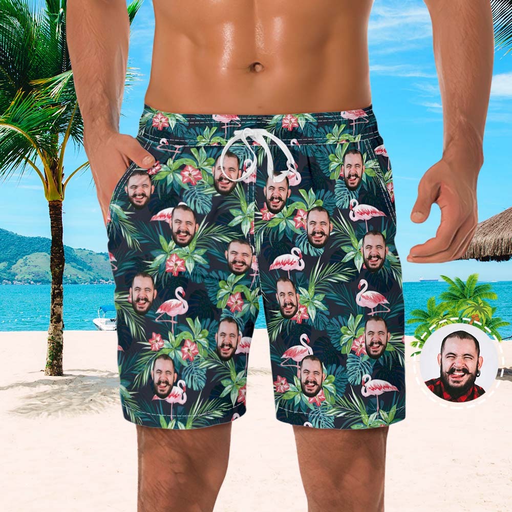 Custom Face Matching Couples Swimsuits Flamingo Couples Swimwear Gift for Lovers - My Photo Socks AU
