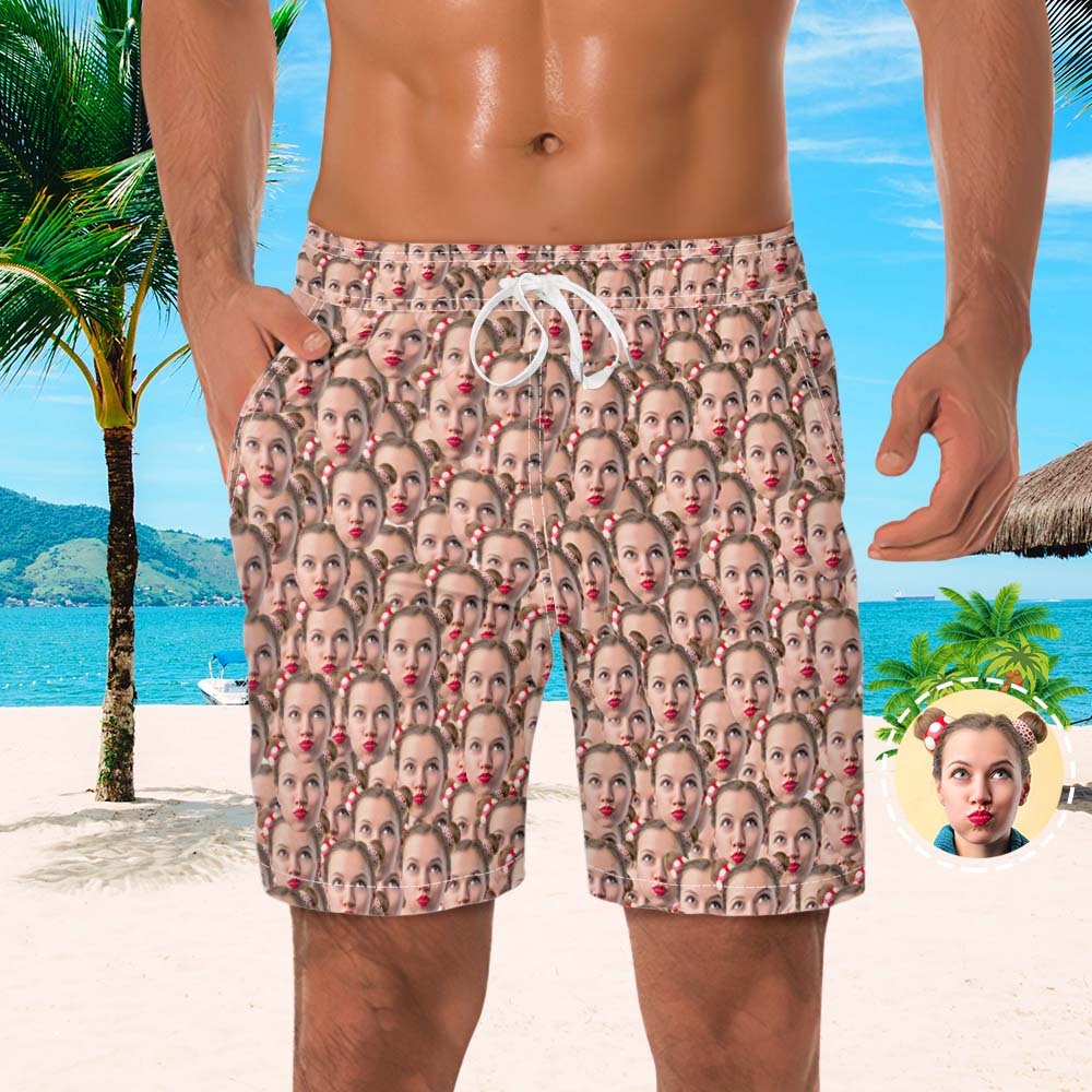 Custom Face Couple Matching Outfits Face Mash Beach Wear Set - My Photo Socks AU