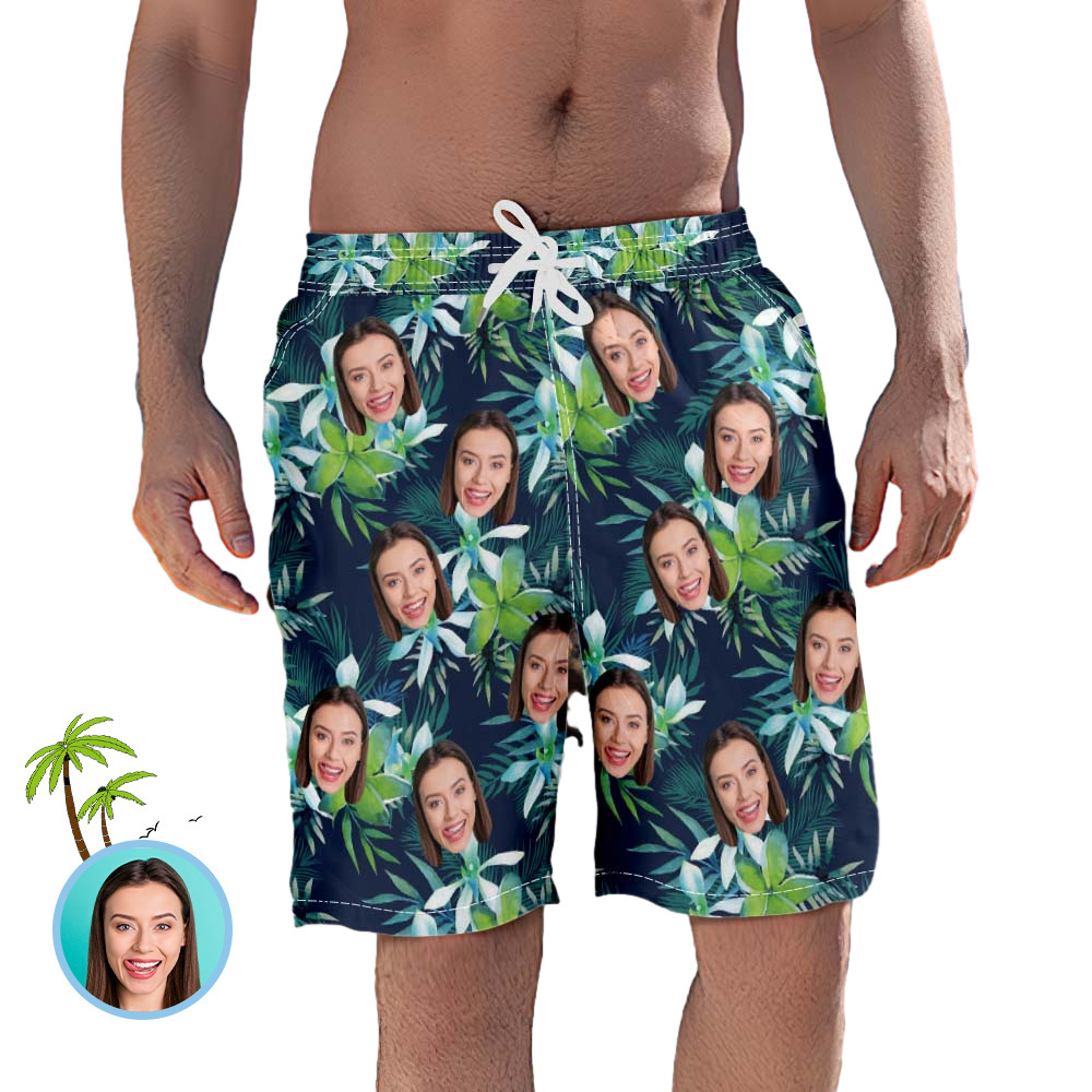 Men's Custom Face Beach Trunks Photo Shorts - Coconut tree