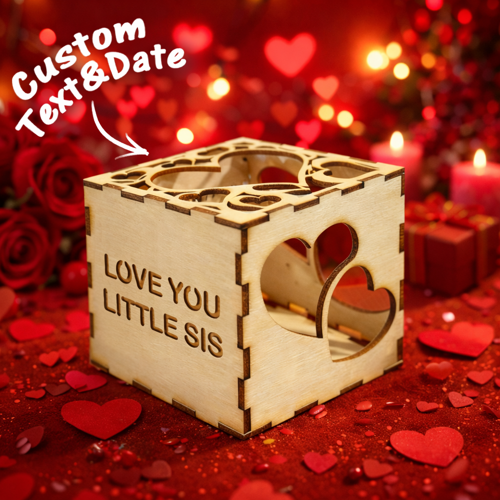 Valentine's Day Personalized Wooden Projection Night Light Cube – Custom Name, Age & Date | Heart Shadow Memory Lamp Gift for Anniversaries - MyPhotoSocksAu