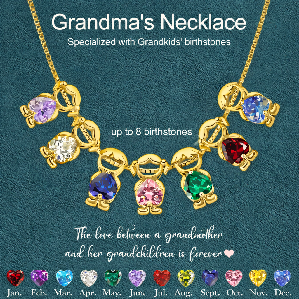 Personalized Kids Heart Birthstone Necklace, Gift For Mom Grandma - MyPhotoSocksAu