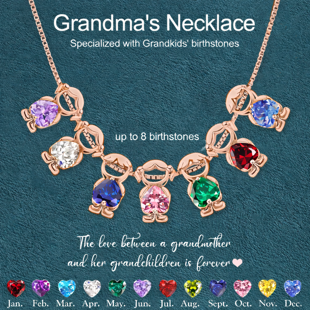 Personalized Kids Heart Birthstone Necklace, Gift For Mom Grandma - MyPhotoSocksAu