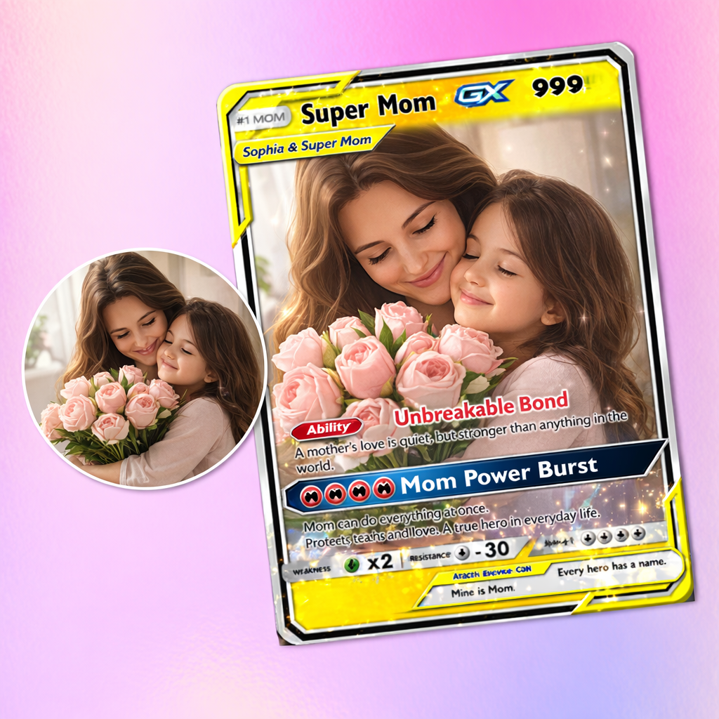 Mother’s Day Personalized Poke Card - Custom Card for Mom - Customizable Gift from Husband Daughter, Son | Ghibli - Anime Style Trading Card - MyPhotoSocksAu