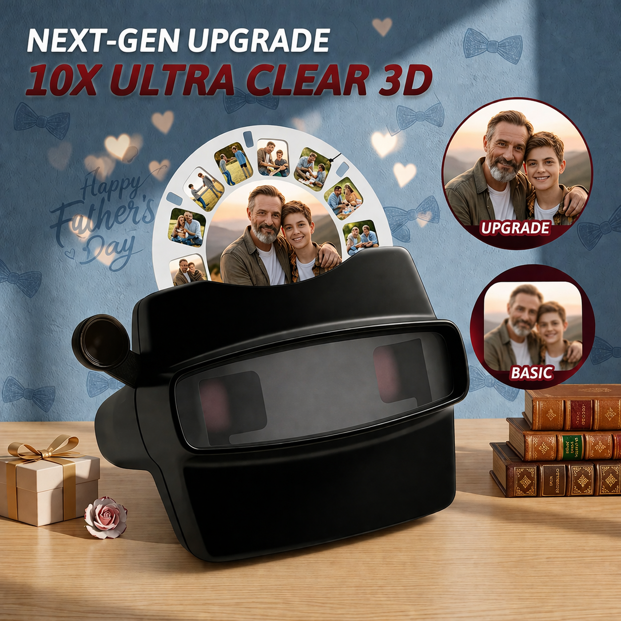 Father's Day Gift Custom Upgrade 3D Viewfinder and Reel – Personalized Gift with your own photos Text and Photo Viewer Multiple Films Available Valentine's Day Gifts