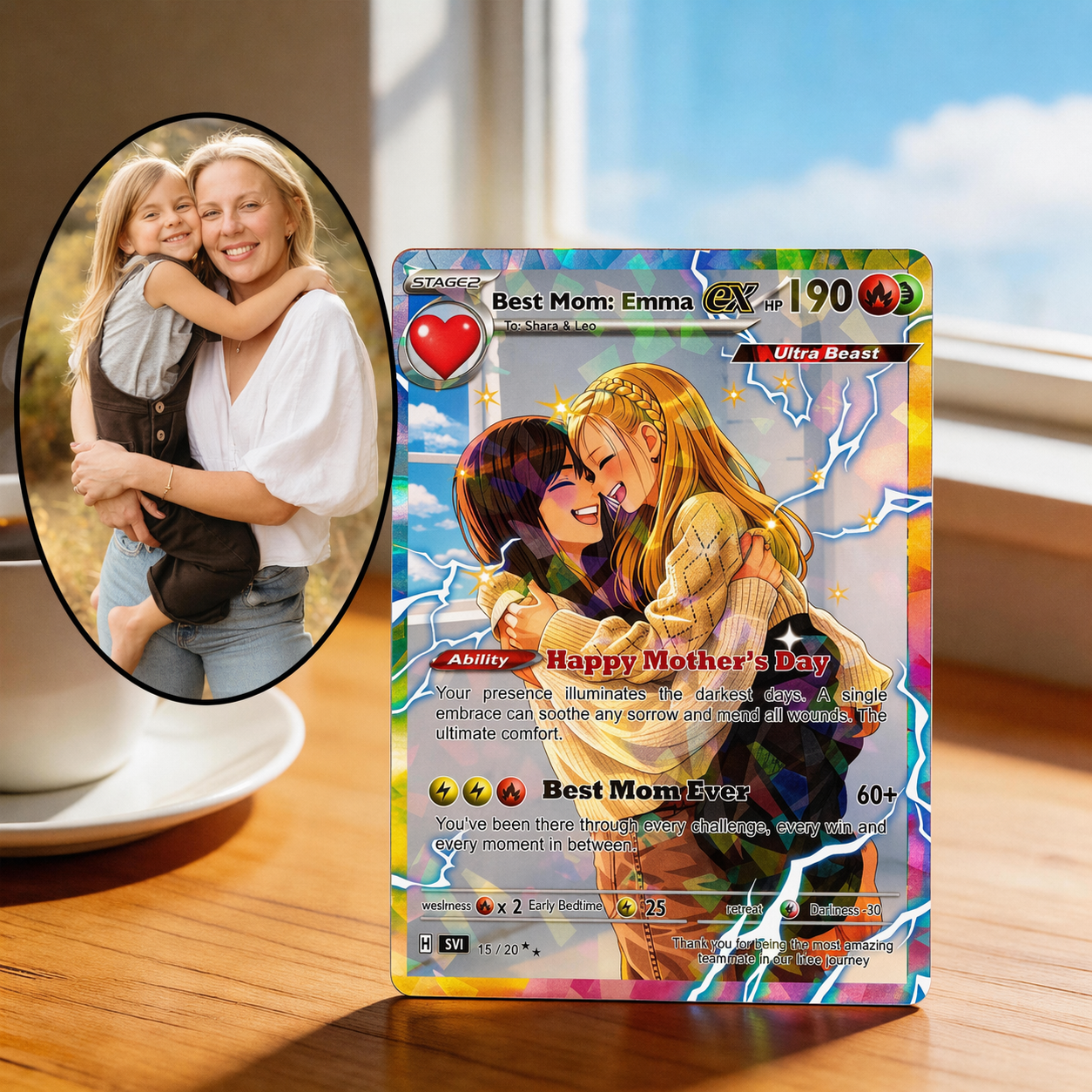 Pokemon Mother's Day Card | Custom Photo Art Card | Best Mom Wallet Card | Personalized Pokémon Gift for Mum | Gift From Kids | New Mom Gift - MyPhotoSocksAu