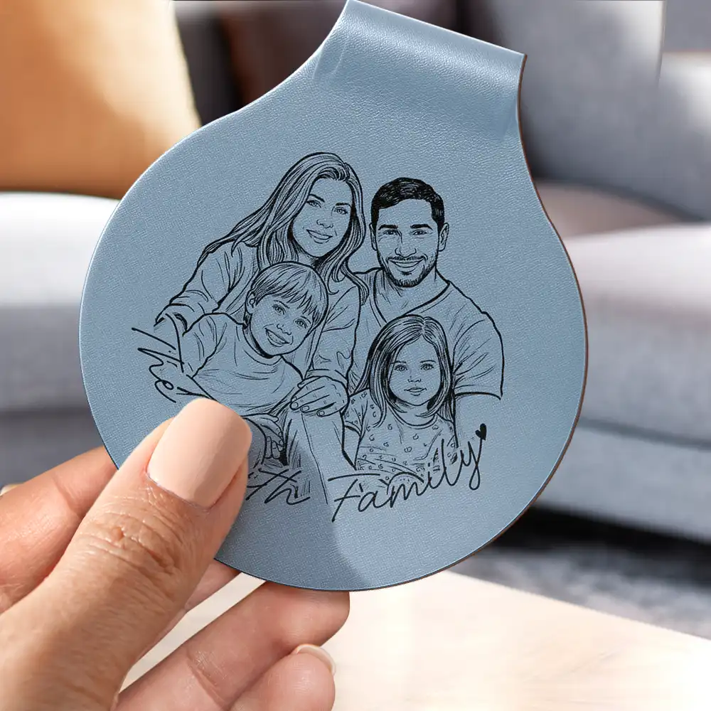 Custom Photo Pencil Sketch Best Dad Ever - Personalized Custom Shaped Leather Keychain - MyPhotoSocksAu